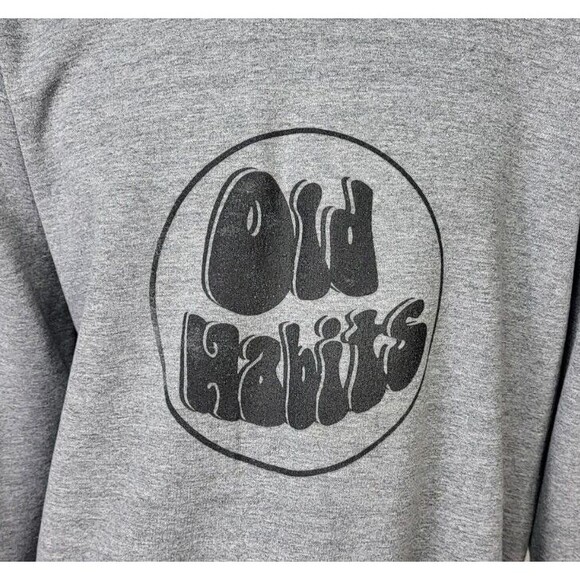 Vintage "OLD HABITS" Gray Pullover Graphic Sweatshirt Unisex Size L/XL USA Made - Picture 2 of 8